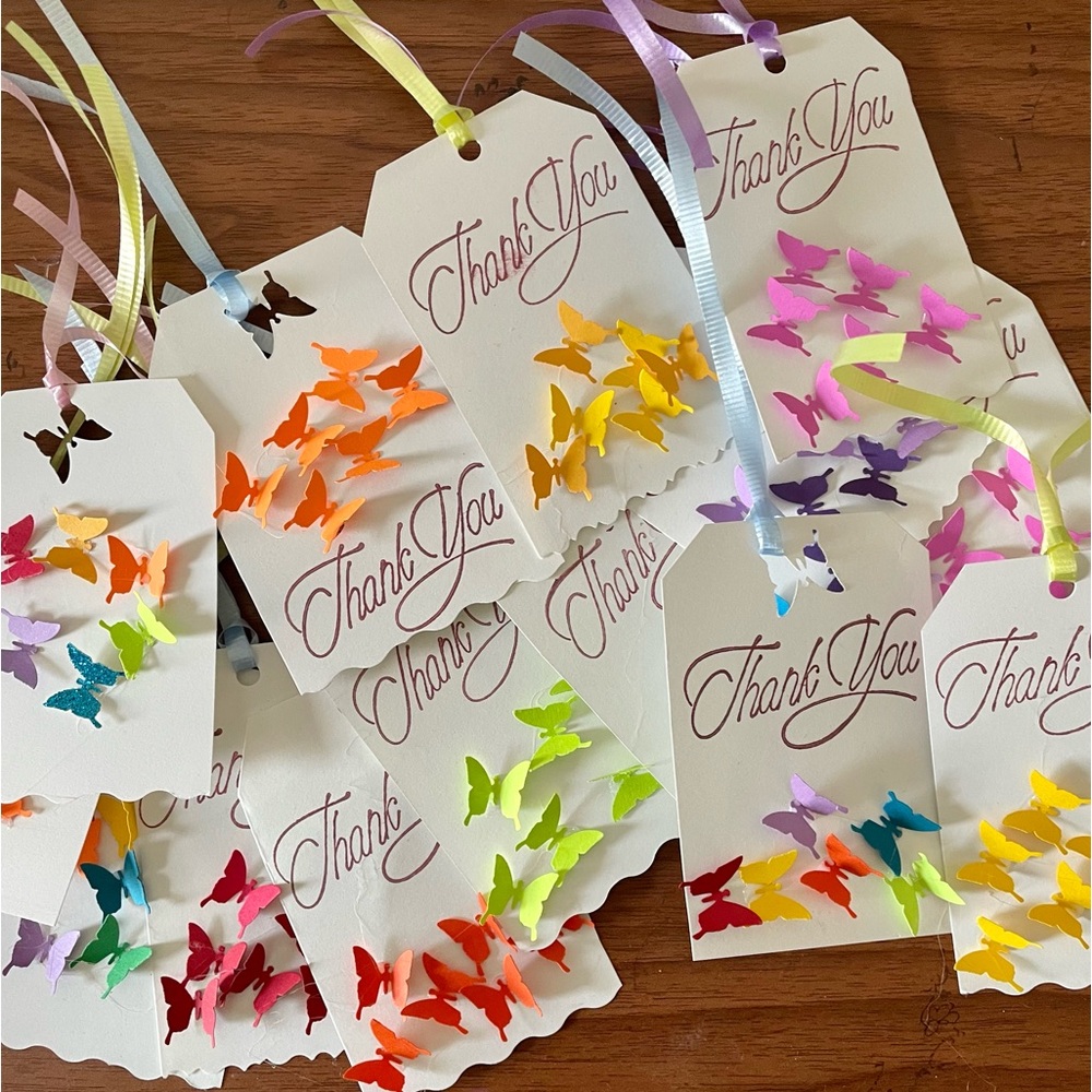 12 3D Butterfly thank you tags